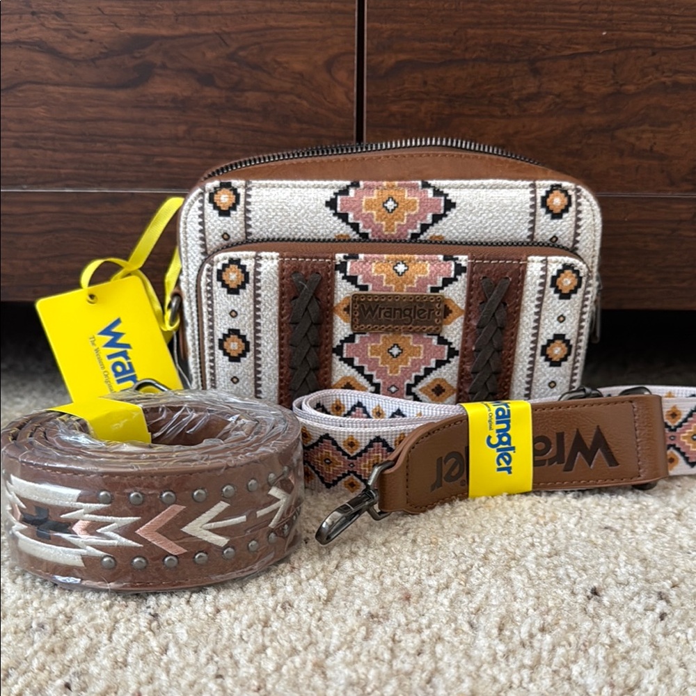 Wrangler Aztec Crossbody Bag and Belt Set